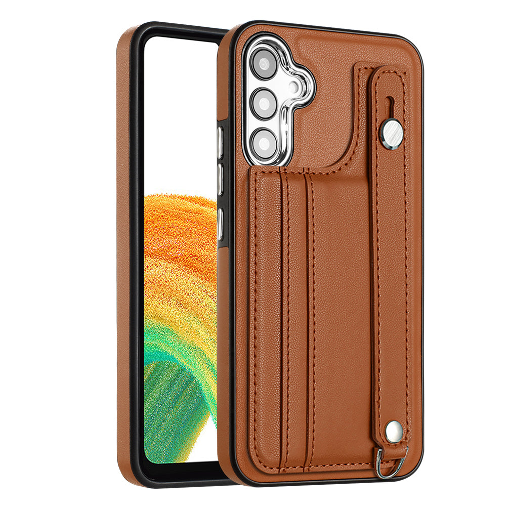 YB Leather Coating Series-5 TPU Phone Case for Samsung Galaxy A34 5G Card Holder Kickstand Phone Protector