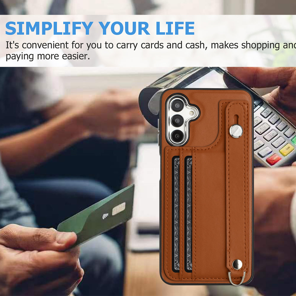 YB Leather Coating Series-5 TPU Phone Case for Samsung Galaxy A34 5G Card Holder Kickstand Phone Protector