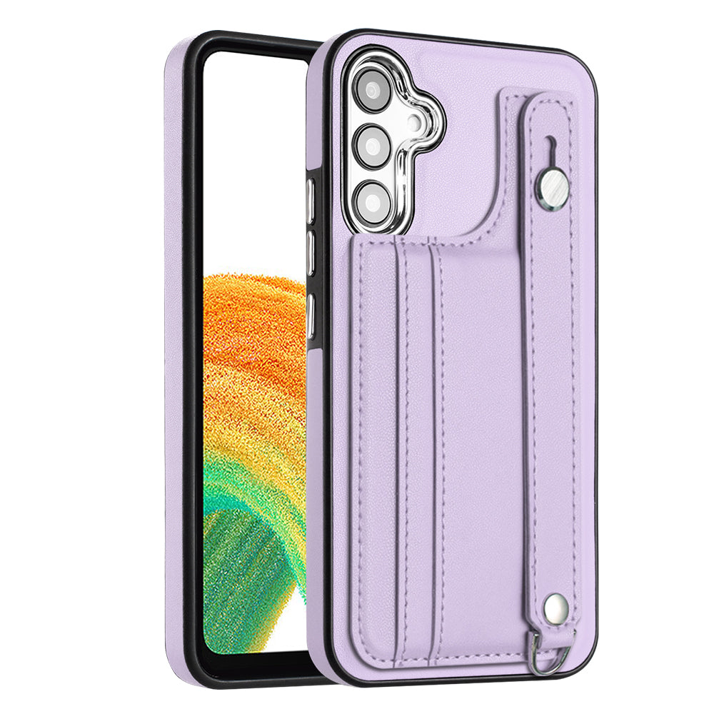 YB Leather Coating Series-5 TPU Phone Case for Samsung Galaxy A34 5G Card Holder Kickstand Phone Protector