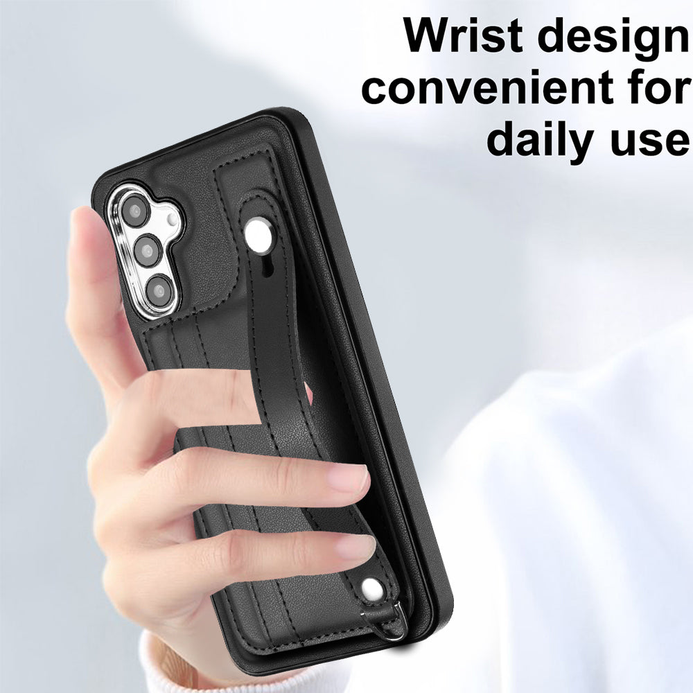 YB Leather Coating Series-5 For Samsung Galaxy A13 5G A04s 4G M13 5G A04 4G Card Slots PU Leather TPU Cover Wristband Kickstand Case