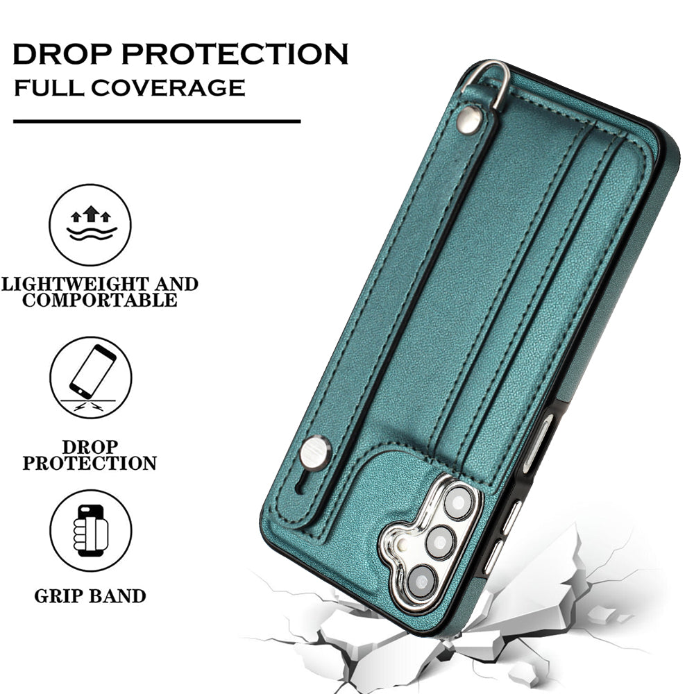 YB Leather Coating Series-5 For Samsung Galaxy A13 5G A04s 4G M13 5G A04 4G Card Slots PU Leather TPU Cover Wristband Kickstand Case
