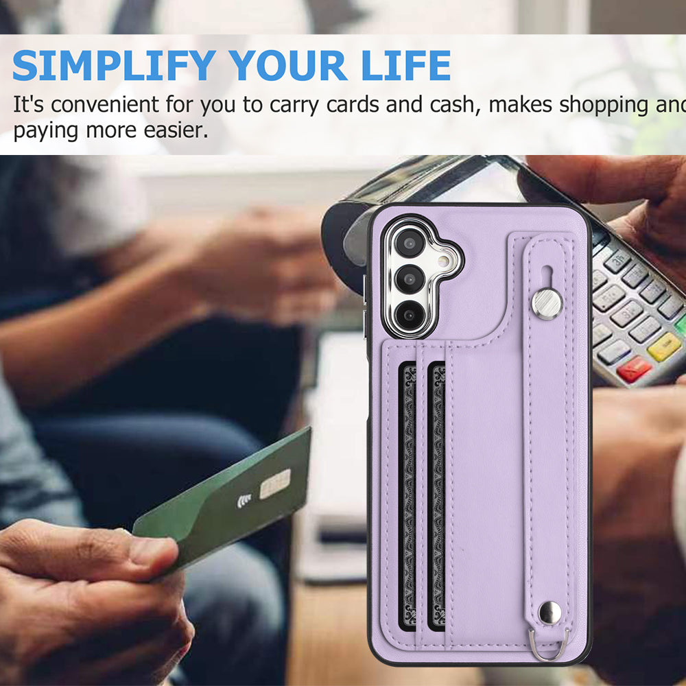 YB Leather Coating Series-5 For Samsung Galaxy A13 5G A04s 4G M13 5G A04 4G Card Slots PU Leather TPU Cover Wristband Kickstand Case