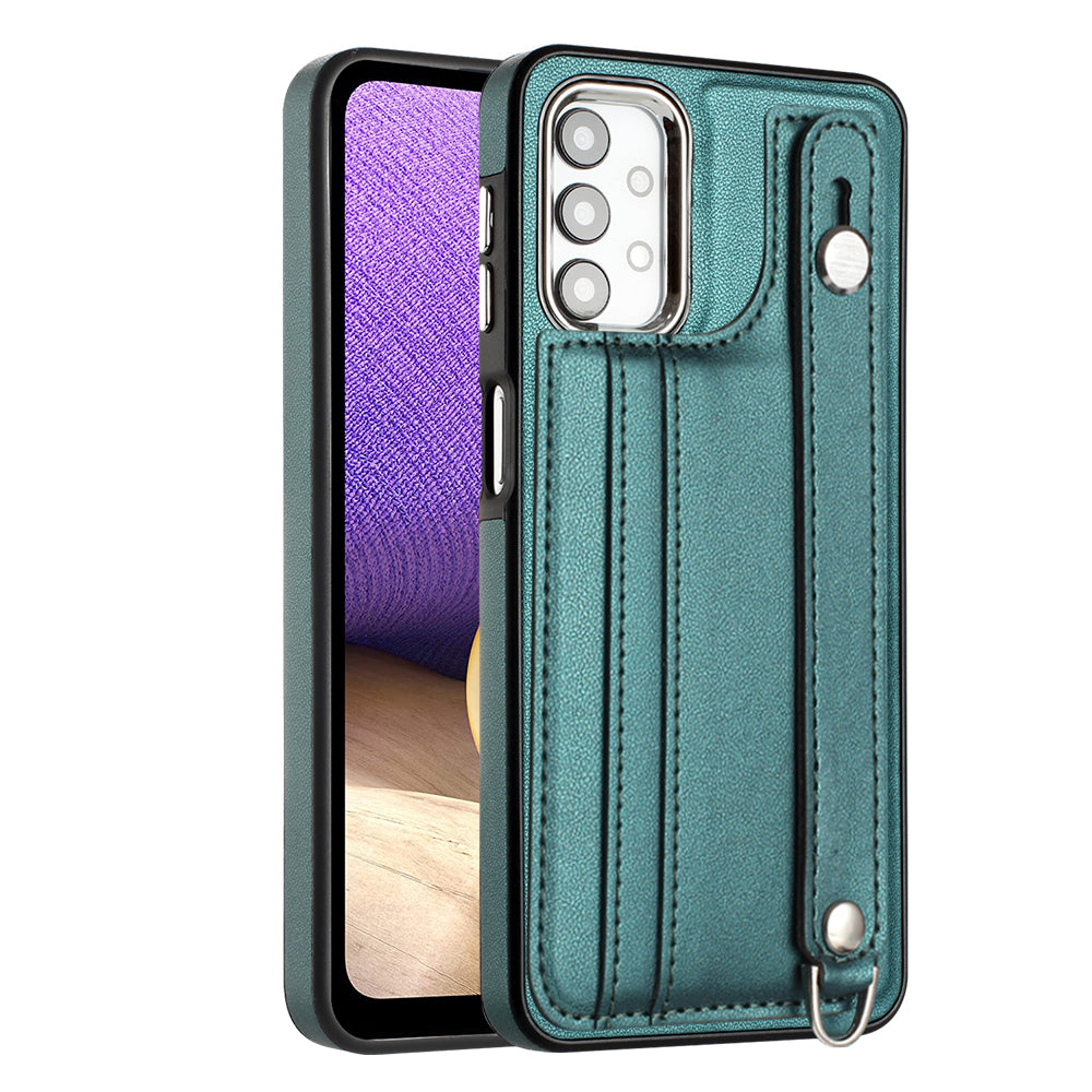 YB Leather Coating Series-5 For Samsung Galaxy A13 4G PU Leather Coated TPU Cover Kickstand Phone Case with Card Slots