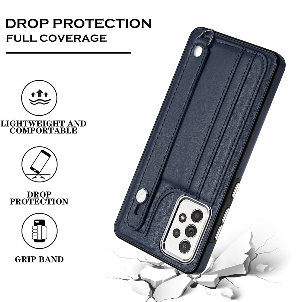 YB Leather Coating Series-5 For Samsung Galaxy A52 4G A52s 5G A52 5G PU Leather TPU Card Holder Phone Cover Strap Kickstand Case