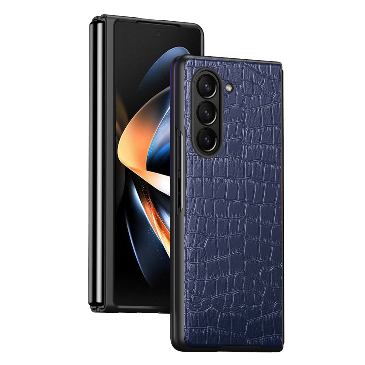 For Samsung Galaxy Z Fold5 5G Crocodile Leather Folding Phone Case PU Leather Coated PC Cover