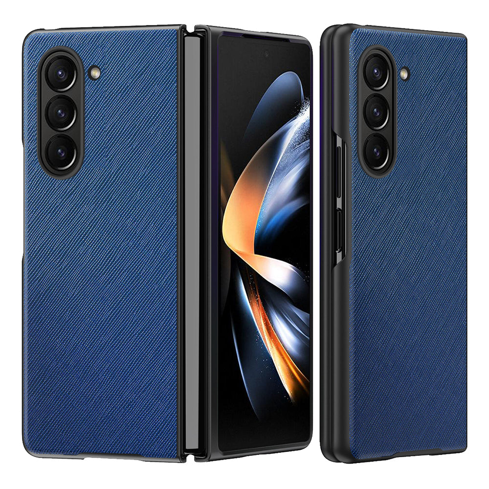 For Samsung Galaxy Z Fold5 5G Cross Texture Folding Phone Case Rubberized PU Leather Hard PC Phone Cover