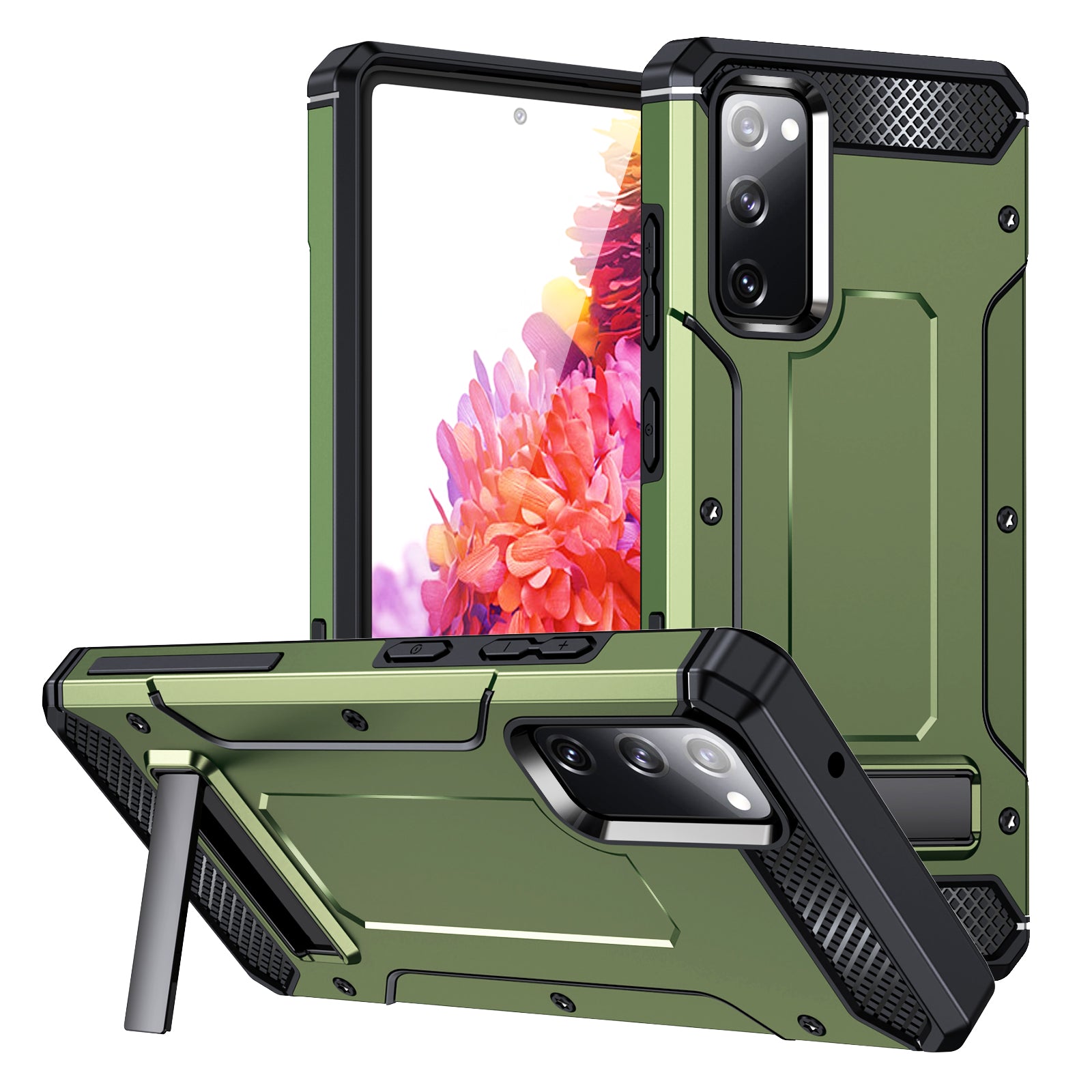 For Samsung Galaxy S21 FE 5G Kickstand Case TPU PC Dual Layer Protection Shockproof Phone Cover