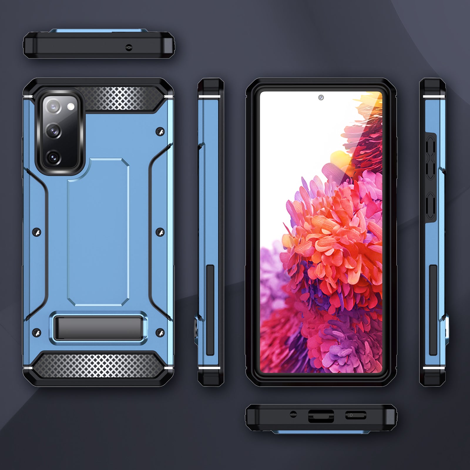 For Samsung Galaxy S21 FE 5G Kickstand Case TPU PC Dual Layer Protection Shockproof Phone Cover