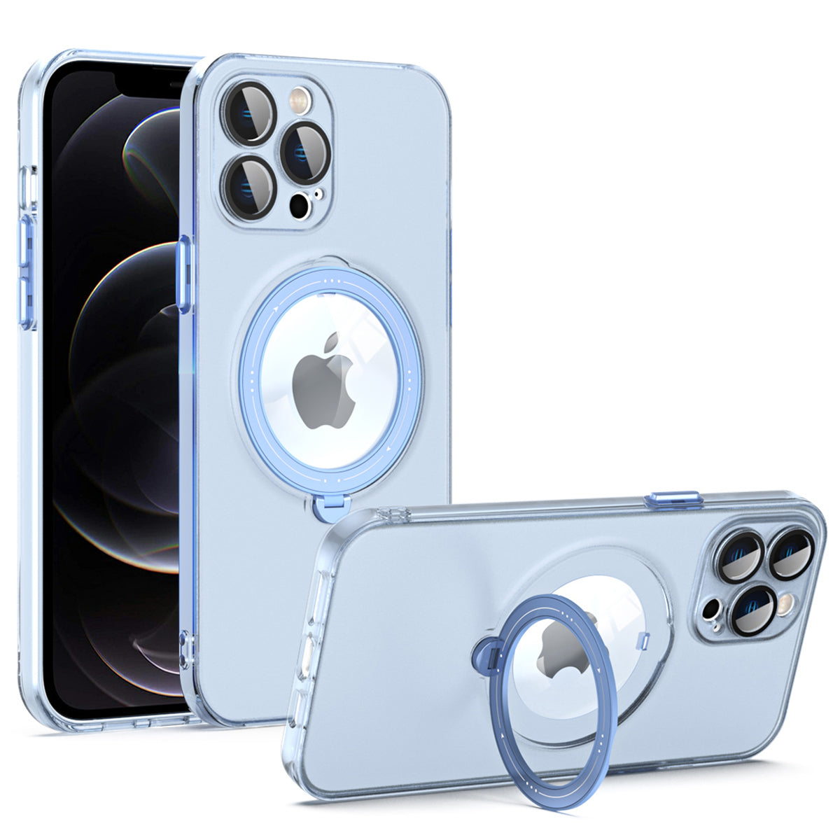 Til iPhone 12 Pro Convex Lens Ring Kickstand Case PC TPU Telefon Cover Kompatibel med MagSafe