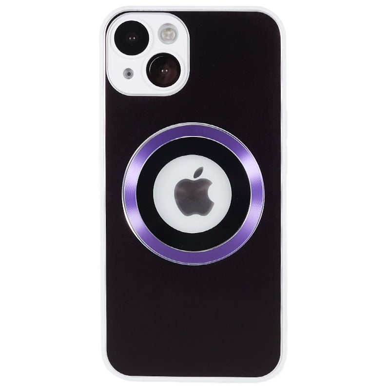 For iPhone 14 Plus AG Matte Magnetic Phone Case Logo View Aluminum Alloy Ring TPU Phone Cover