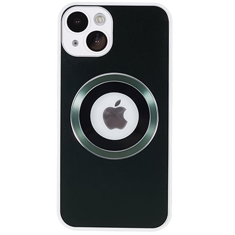 For iPhone 14 Plus AG Matte Magnetic Phone Case Logo View Aluminum Alloy Ring TPU Phone Cover