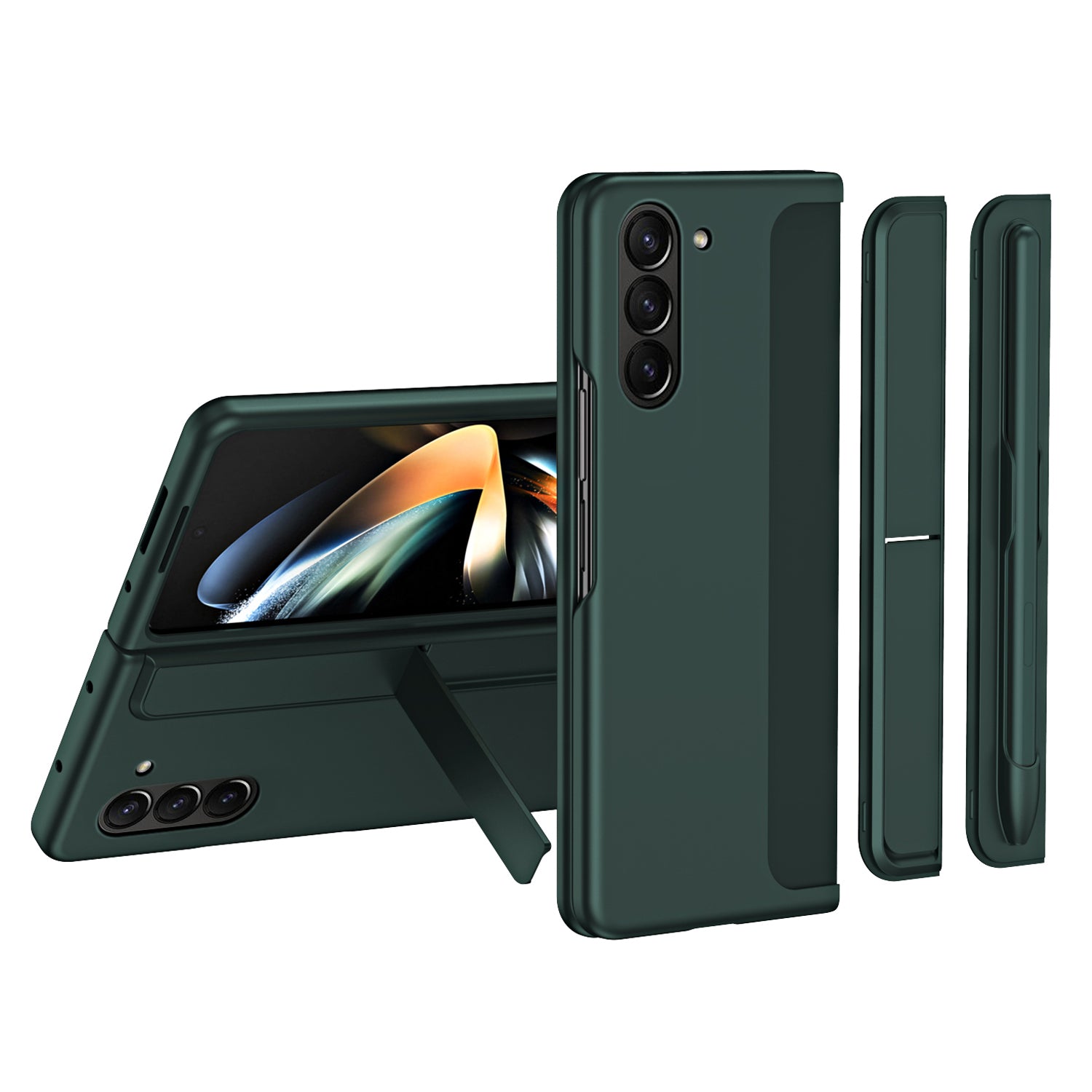 For Samsung Galaxy Z Fold5 5G Rubberized Phone Cover Kickstand Hard PC Phone Case with Pen and Pen Holder