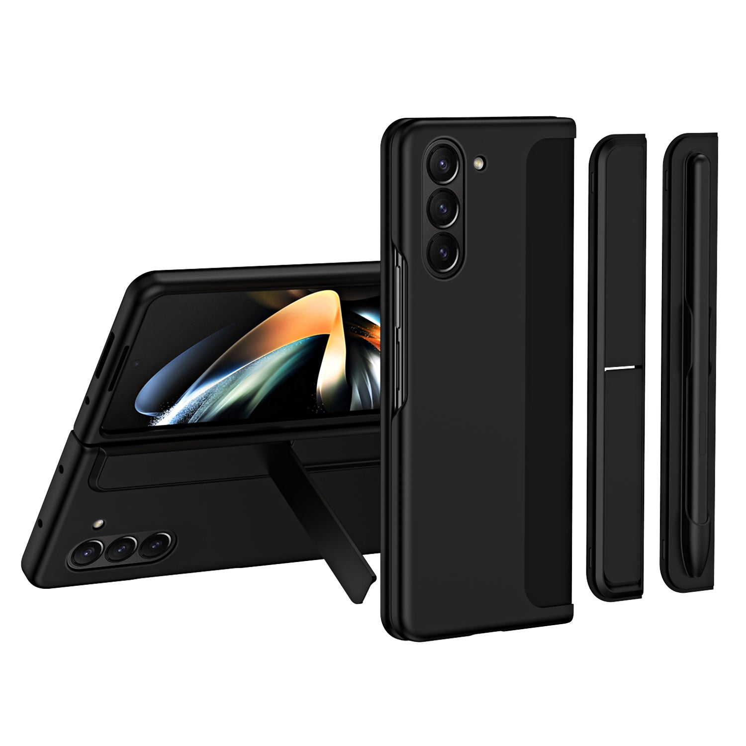 For Samsung Galaxy Z Fold5 5G Rubberized Phone Cover Kickstand Hard PC Phone Case with Pen and Pen Holder