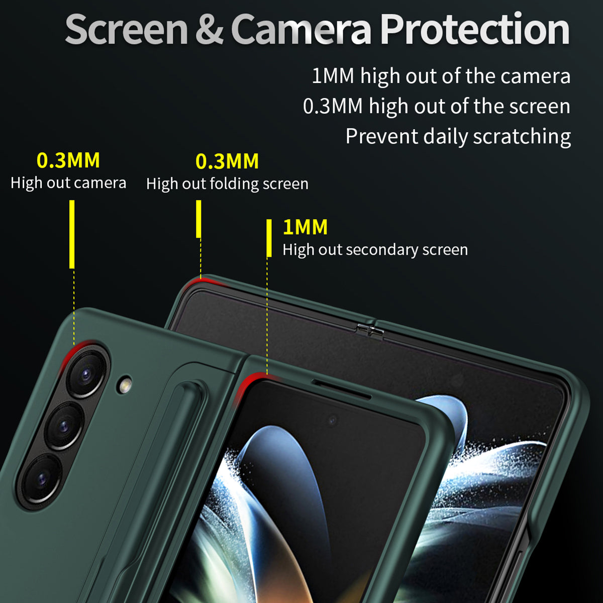 For Samsung Galaxy Z Fold5 5G Rubberized Phone Cover Kickstand Hard PC Phone Case with Pen and Pen Holder