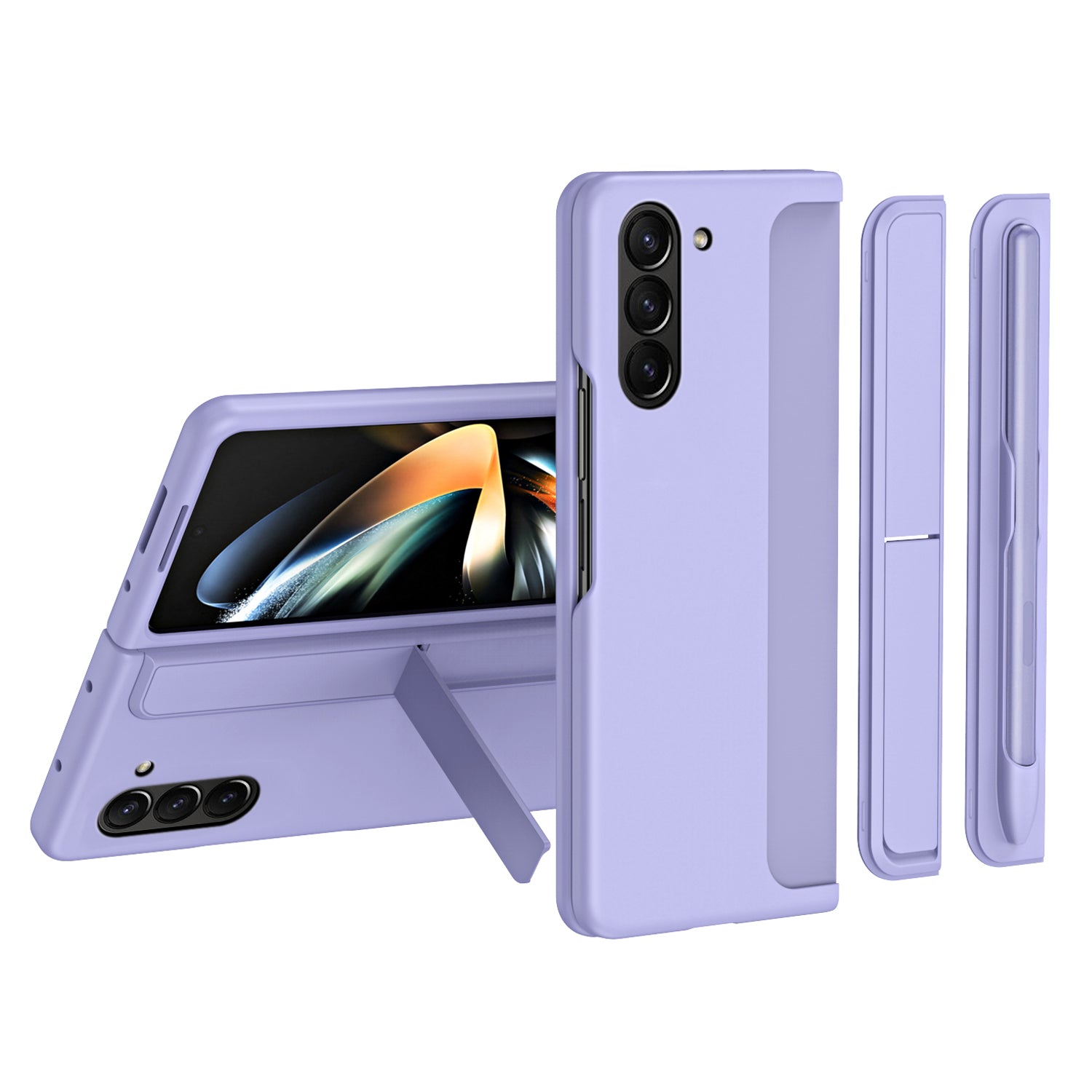 For Samsung Galaxy Z Fold5 5G Rubberized Phone Cover Kickstand Hard PC Phone Case with Pen and Pen Holder