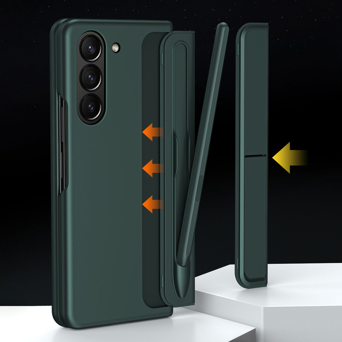 For Samsung Galaxy Z Fold5 5G Rubberized Phone Cover Kickstand Hard PC Phone Case with Pen and Pen Holder