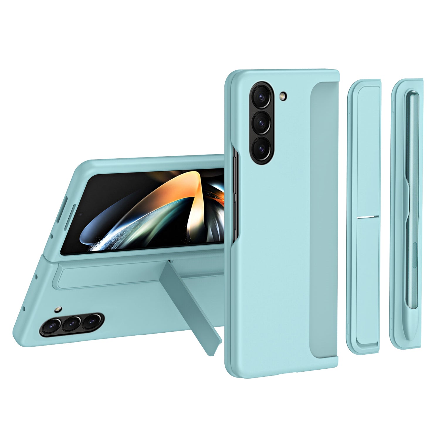 For Samsung Galaxy Z Fold5 5G Rubberized Phone Cover Kickstand Hard PC Phone Case with Pen and Pen Holder