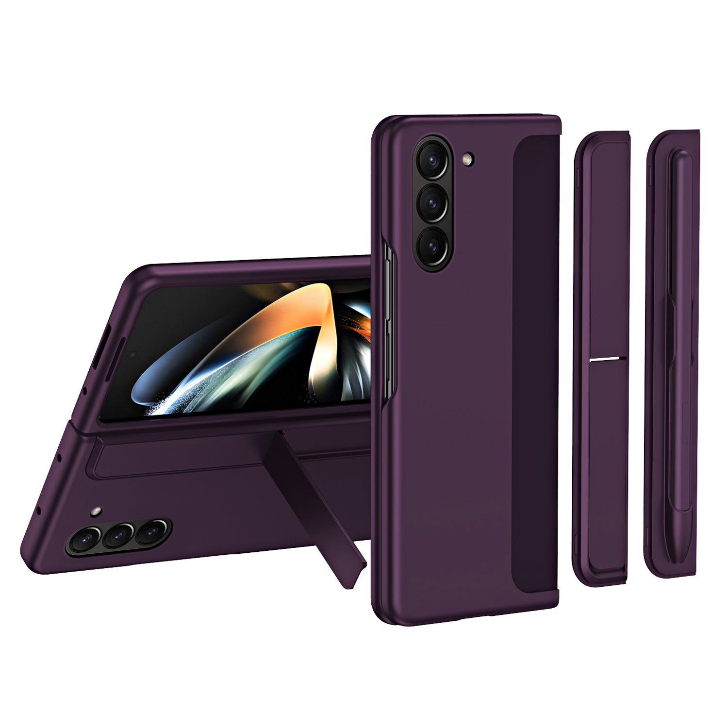 For Samsung Galaxy Z Fold5 5G Rubberized Phone Cover Kickstand Hard PC Phone Case with Pen and Pen Holder