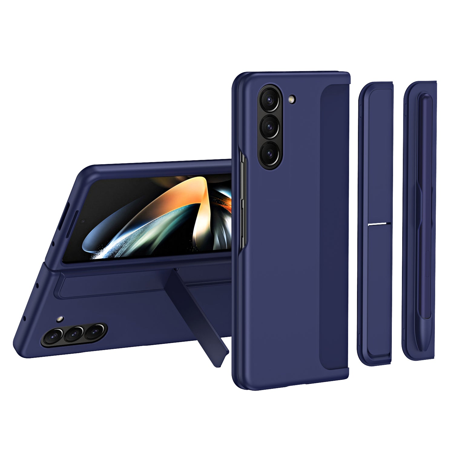 For Samsung Galaxy Z Fold5 5G Rubberized Phone Cover Kickstand Hard PC Phone Case with Pen and Pen Holder