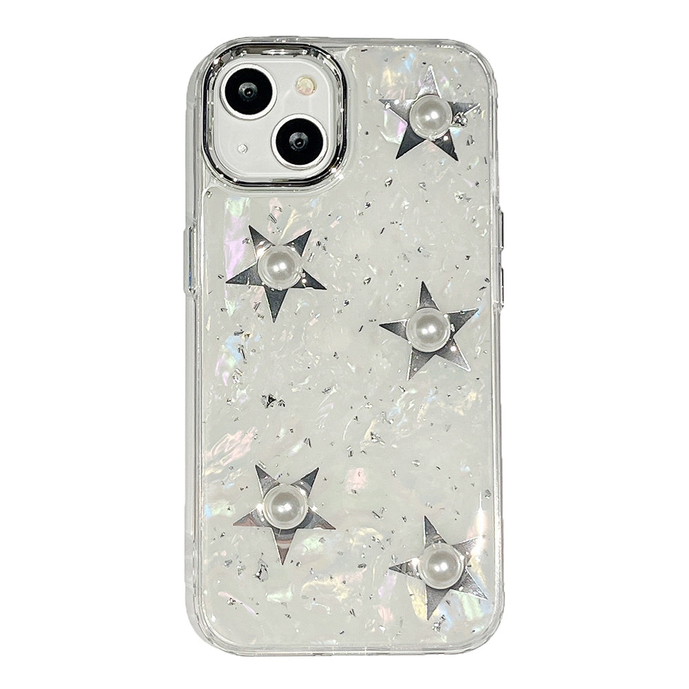 Pouzdro na mobilní telefon iPhone 13 s galvanickým pokovováním, tvrdý akrylový TPU kryt na telefon s dekorem Pearl Star