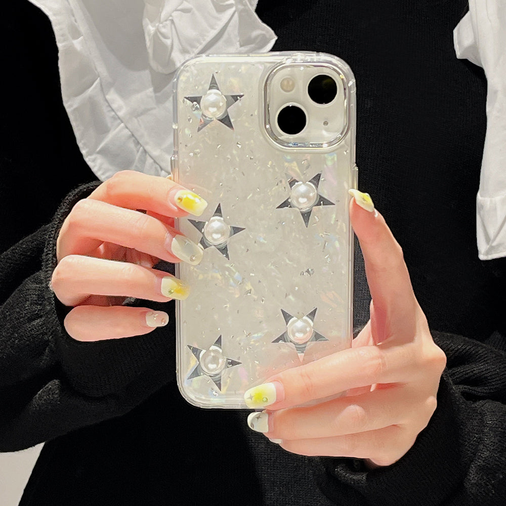 Pouzdro na mobilní telefon iPhone 13 s galvanickým pokovováním, tvrdý akrylový TPU kryt na telefon s dekorem Pearl Star