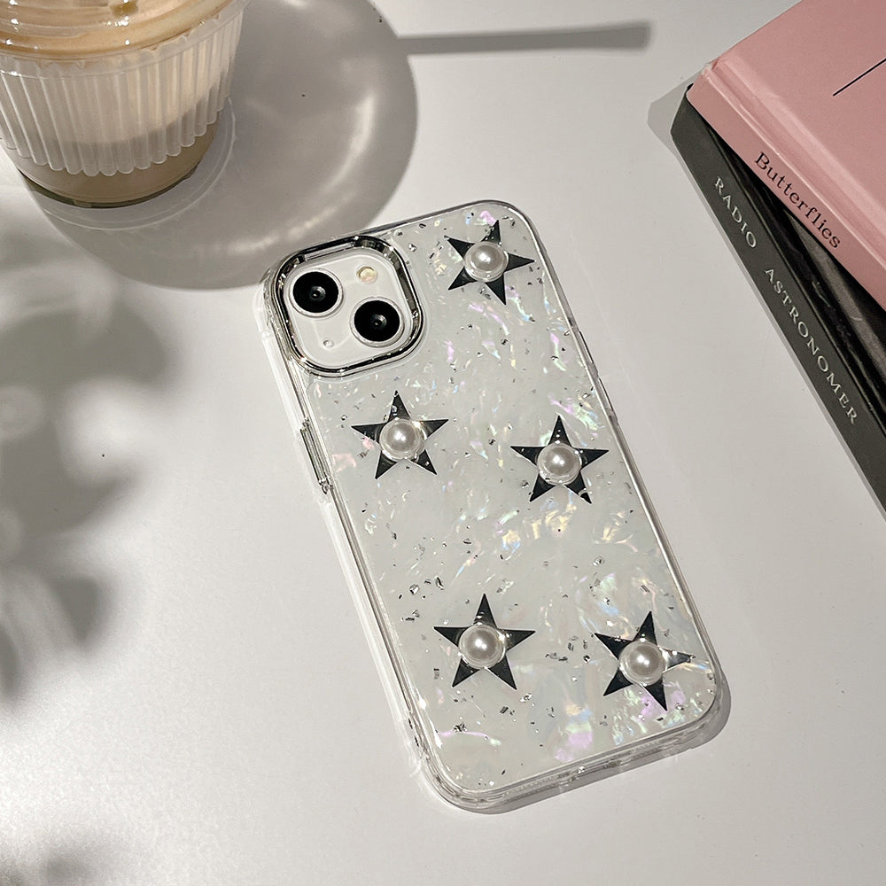 Pouzdro na mobilní telefon iPhone 13 s galvanickým pokovováním, tvrdý akrylový TPU kryt na telefon s dekorem Pearl Star