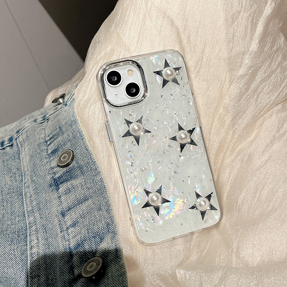 Pouzdro na mobilní telefon iPhone 13 s galvanickým pokovováním, tvrdý akrylový TPU kryt na telefon s dekorem Pearl Star