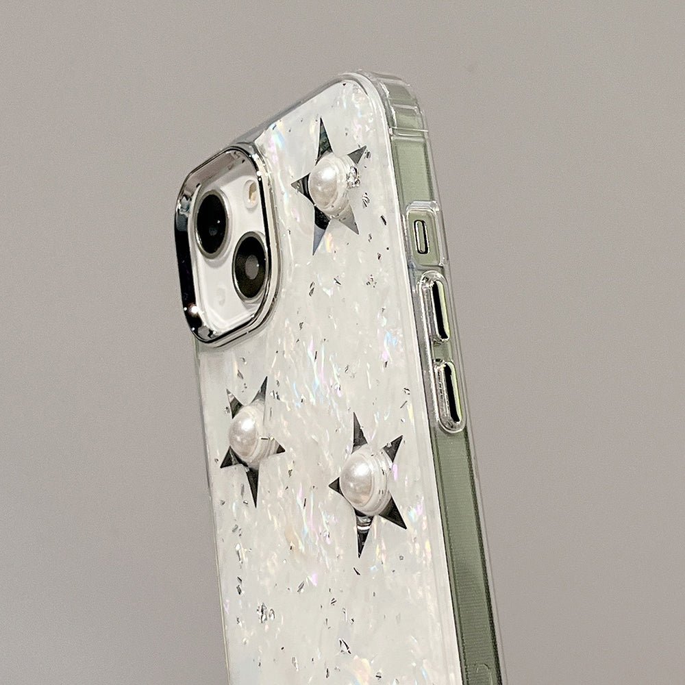 Pouzdro na mobilní telefon iPhone 13 s galvanickým pokovováním, tvrdý akrylový TPU kryt na telefon s dekorem Pearl Star