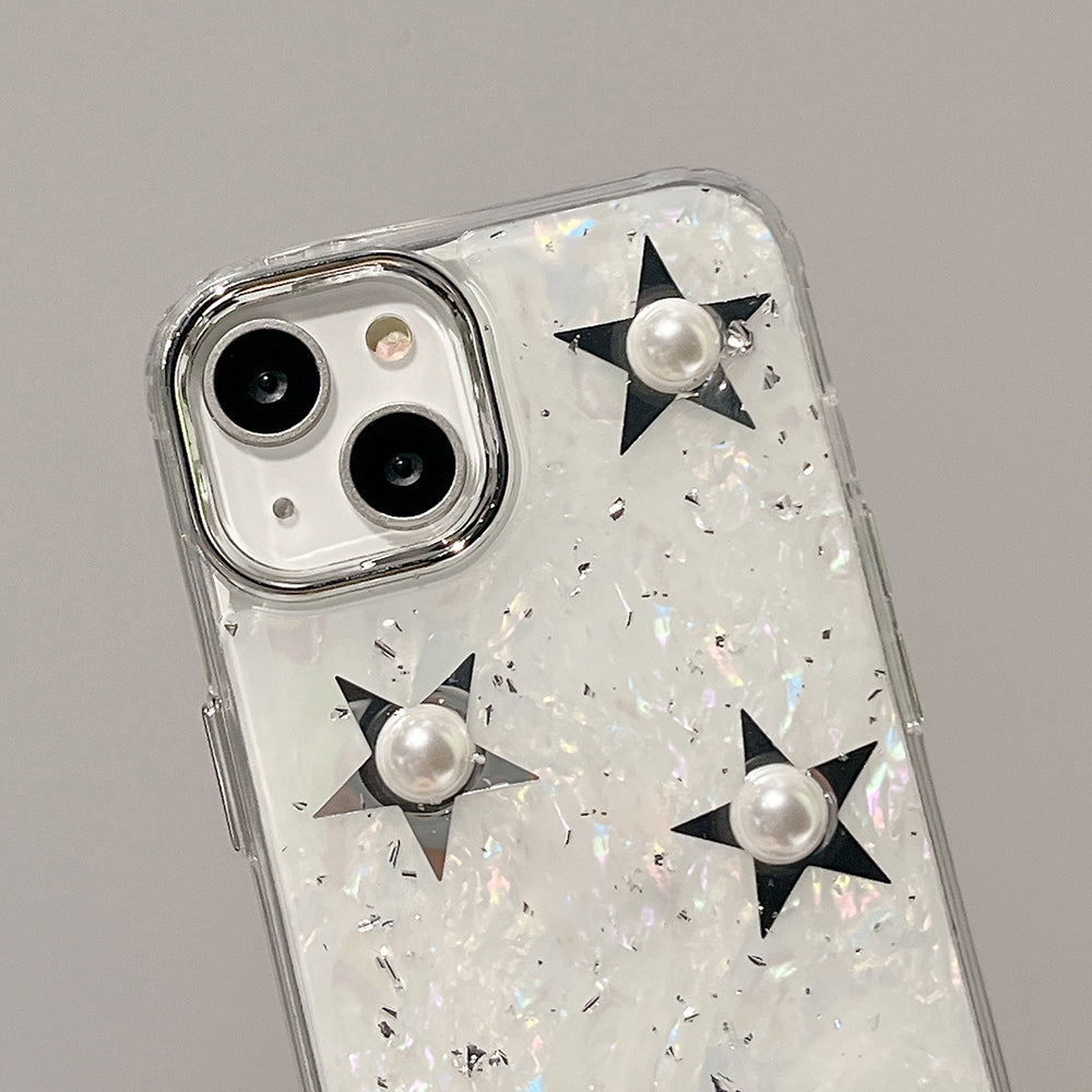 Pouzdro na mobilní telefon iPhone 13 s galvanickým pokovováním, tvrdý akrylový TPU kryt na telefon s dekorem Pearl Star