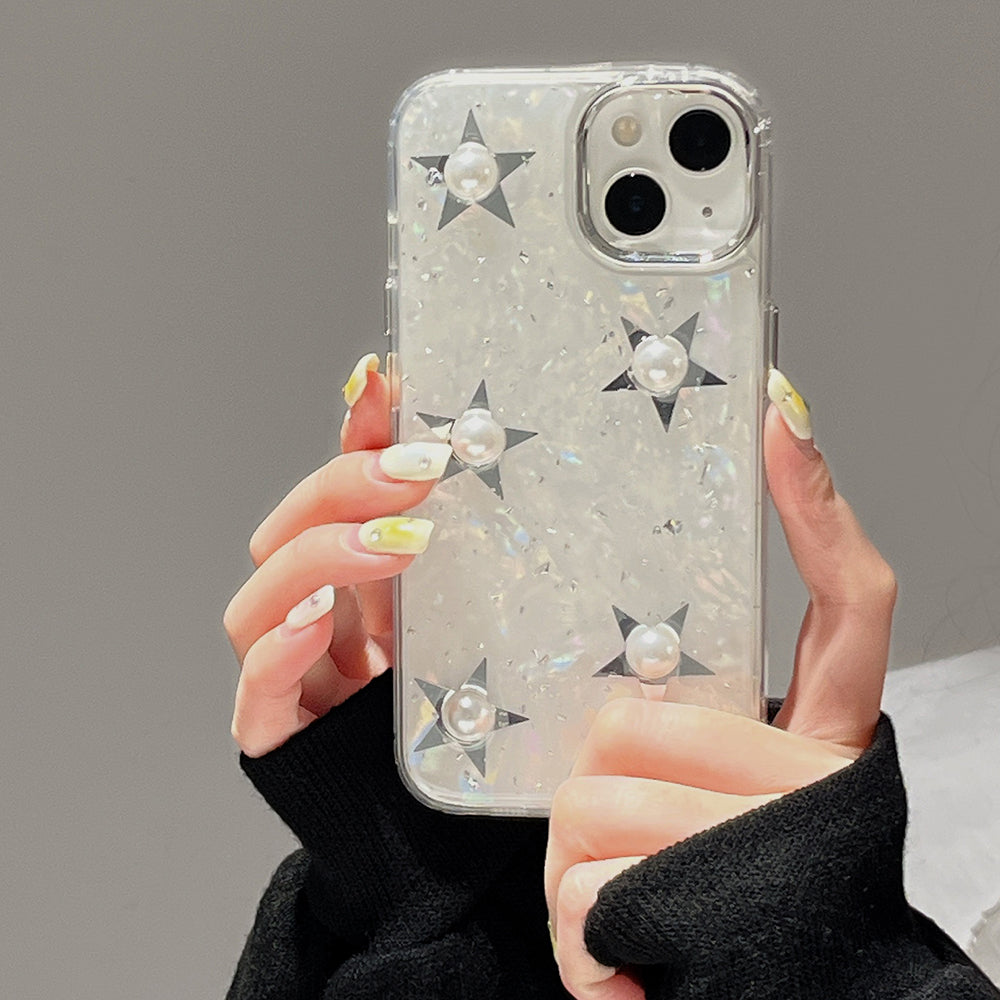 For iPhone 14 Electroplating Phone Case Acrylic TPU Mobile Phone Shell Pearl Star Decor Cover
