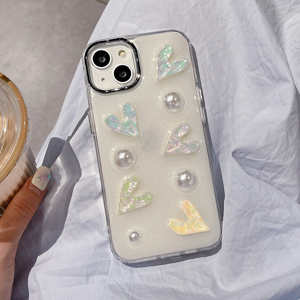 Pro iPhone 13 Pouzdro na telefon proti poškrábání Galvanické pokovování Laser Hearts Akrylový TPU kryt telefonu s perleťovým dekorem