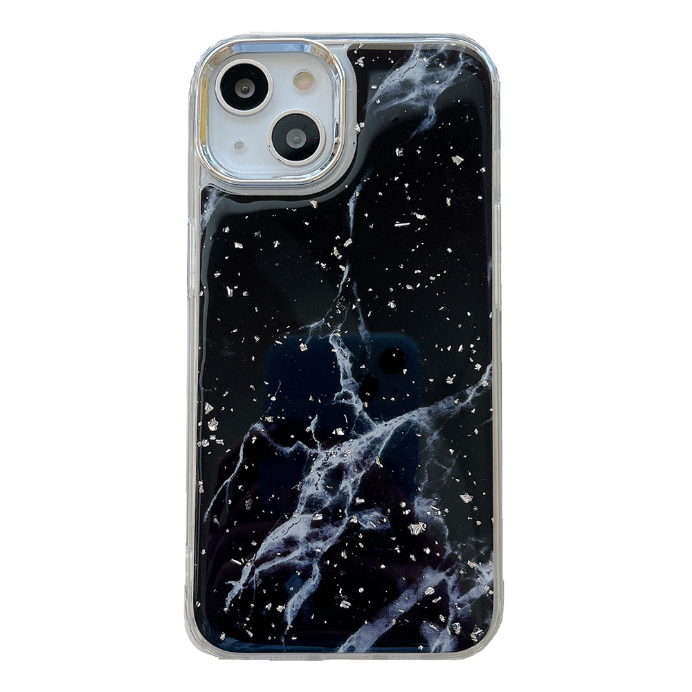Pro iPhone 14 Plus Hard Phone Shell Galvanické Epoxidový mramorový vzor Stříbrná fólie Akrylové TPU pouzdro na telefon