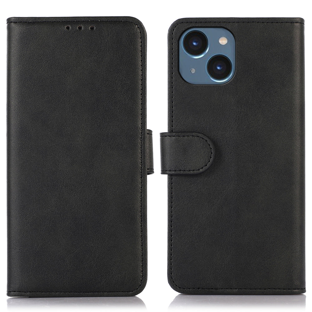 For iPhone 15 Plus Shockproof Wallet Phone Stand Case PU Leather Cowhide Texture Cover