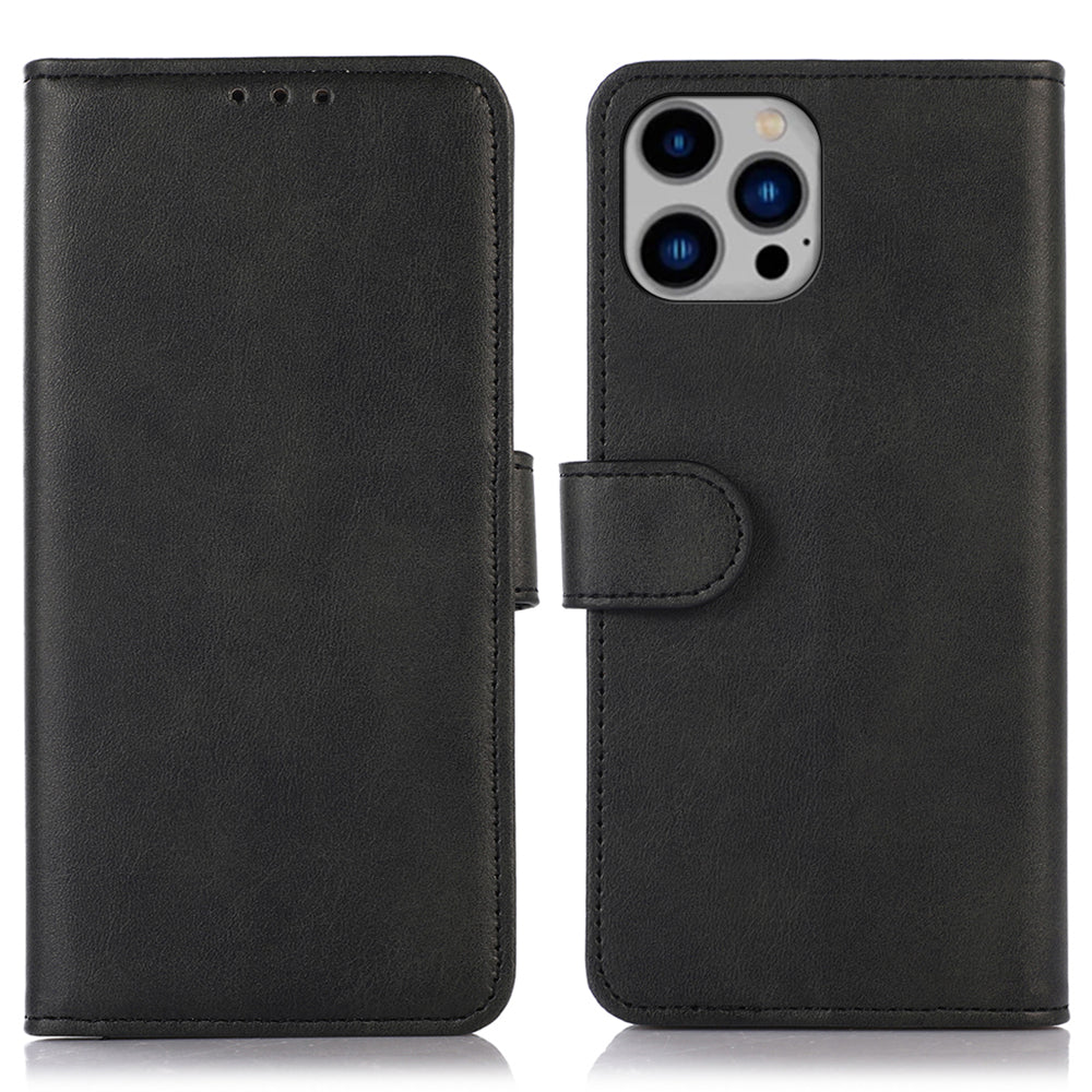 Pouzdro na stojan pro iPhone 15 Pro Phone Wallet PU Leather Hovězí kůže Textura Fall Proof Cover