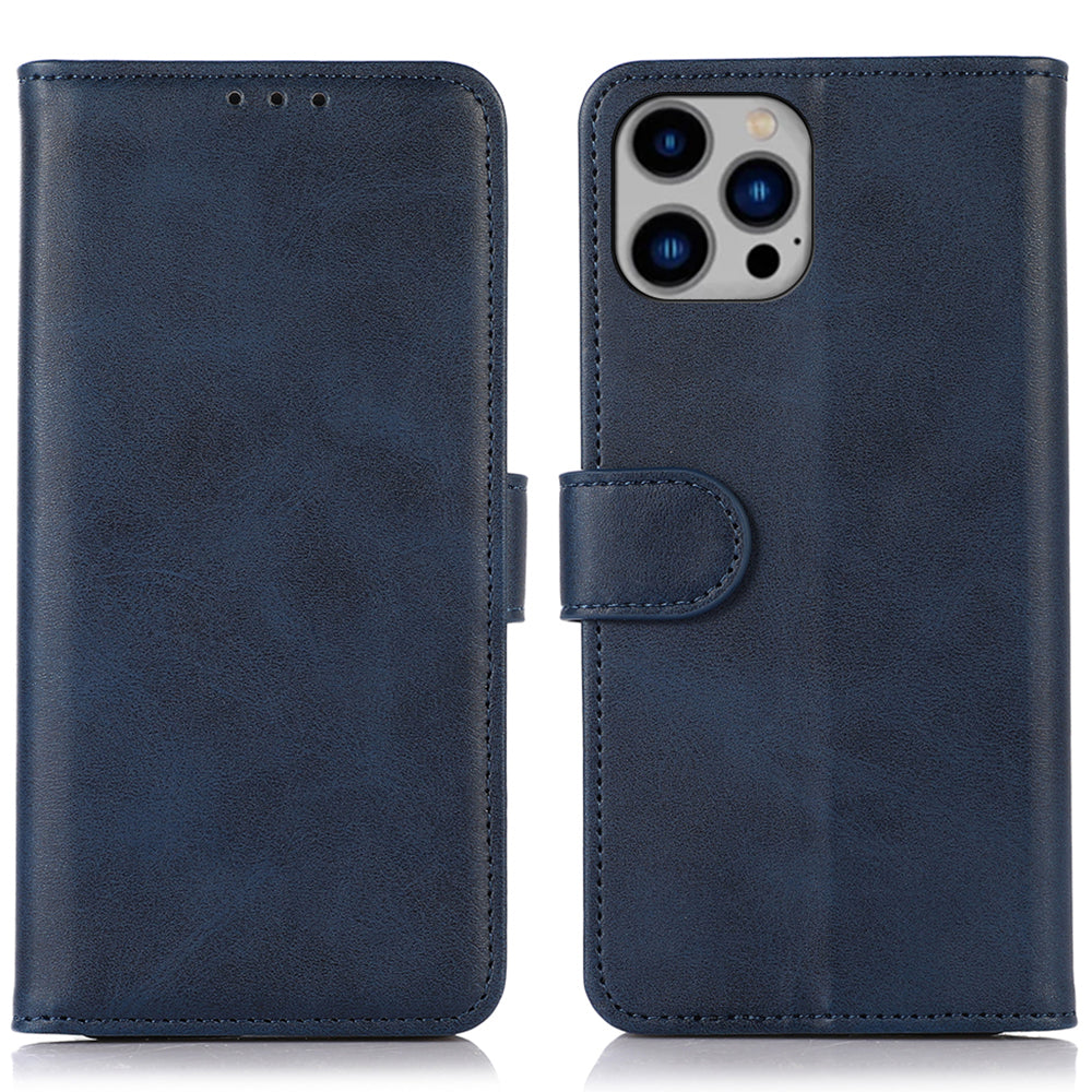 Pouzdro na stojan pro iPhone 15 Pro Phone Wallet PU Leather Hovězí kůže Textura Fall Proof Cover