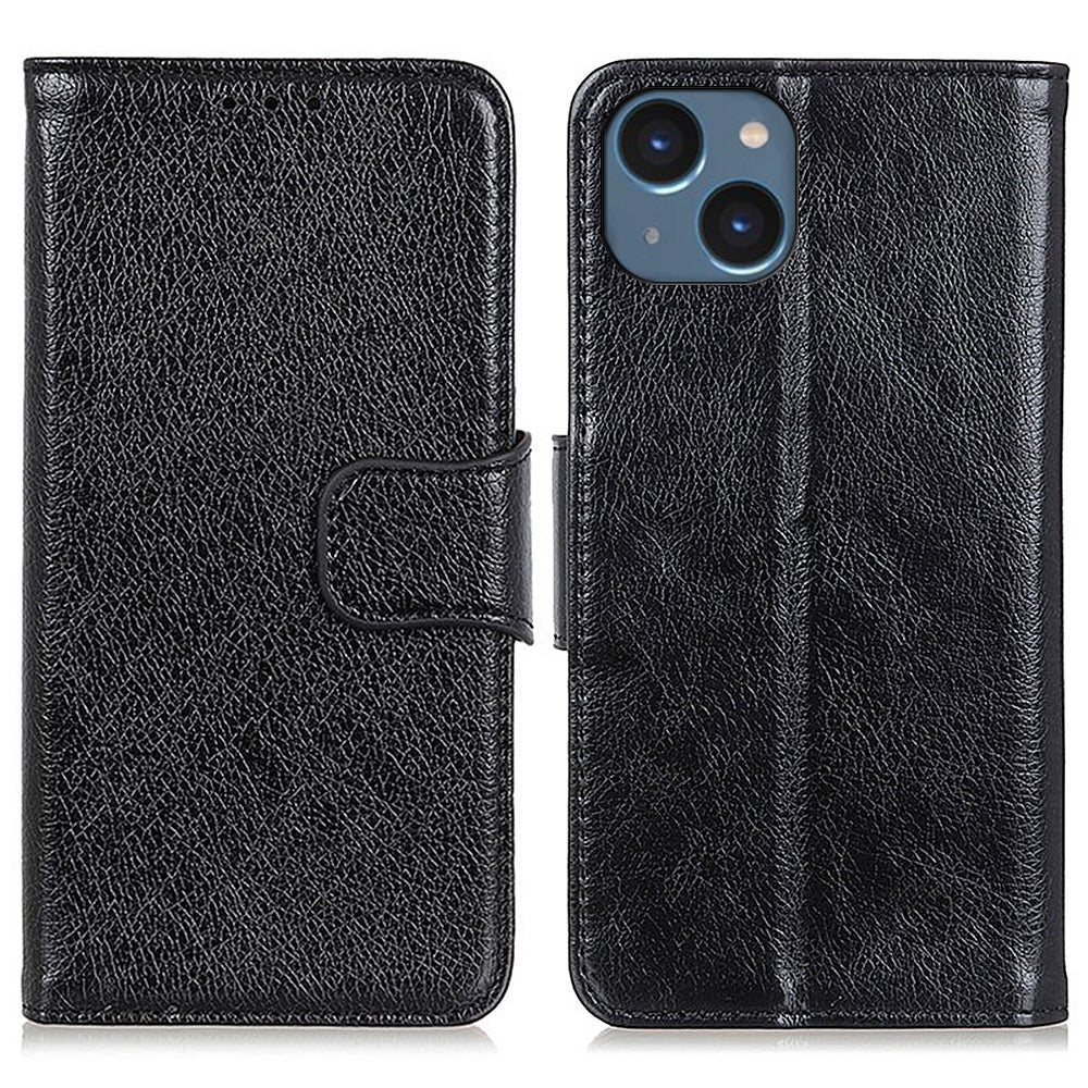 For iPhone 15 Split Leather Phone Case Nappa Texture Anti-drop Protective Cover with Stand Wallet