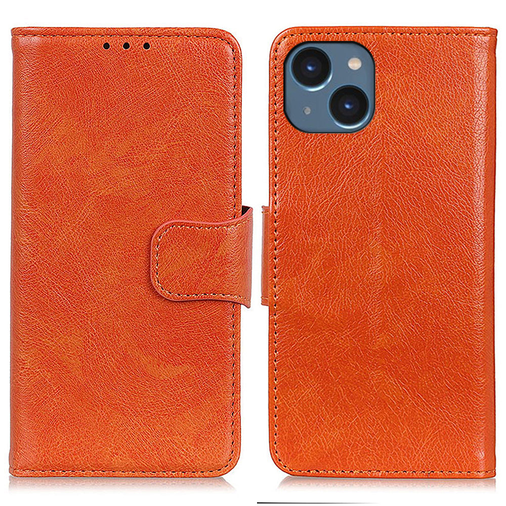 For iPhone 15 Split Leather Phone Case Nappa Texture Anti-drop Protective Cover with Stand Wallet