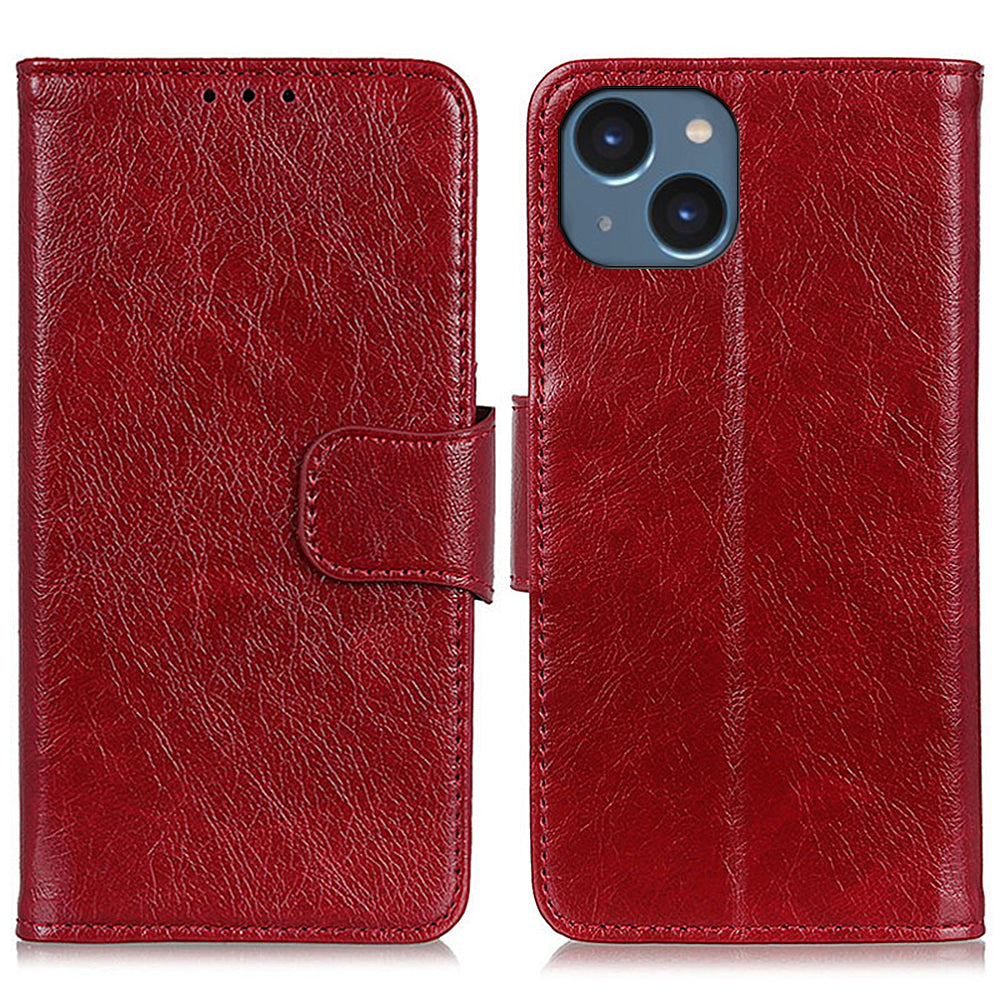 For iPhone 15 Split Leather Phone Case Nappa Texture Anti-drop Protective Cover with Stand Wallet