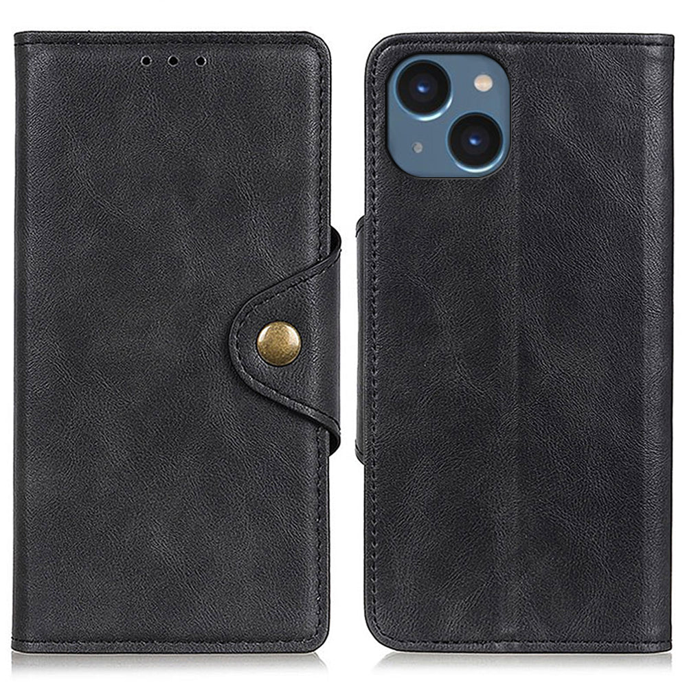 Stand Wallet Shell til iPhone 15 Plus Messing Spænde Telefon Cover PU Læder TPU Cover