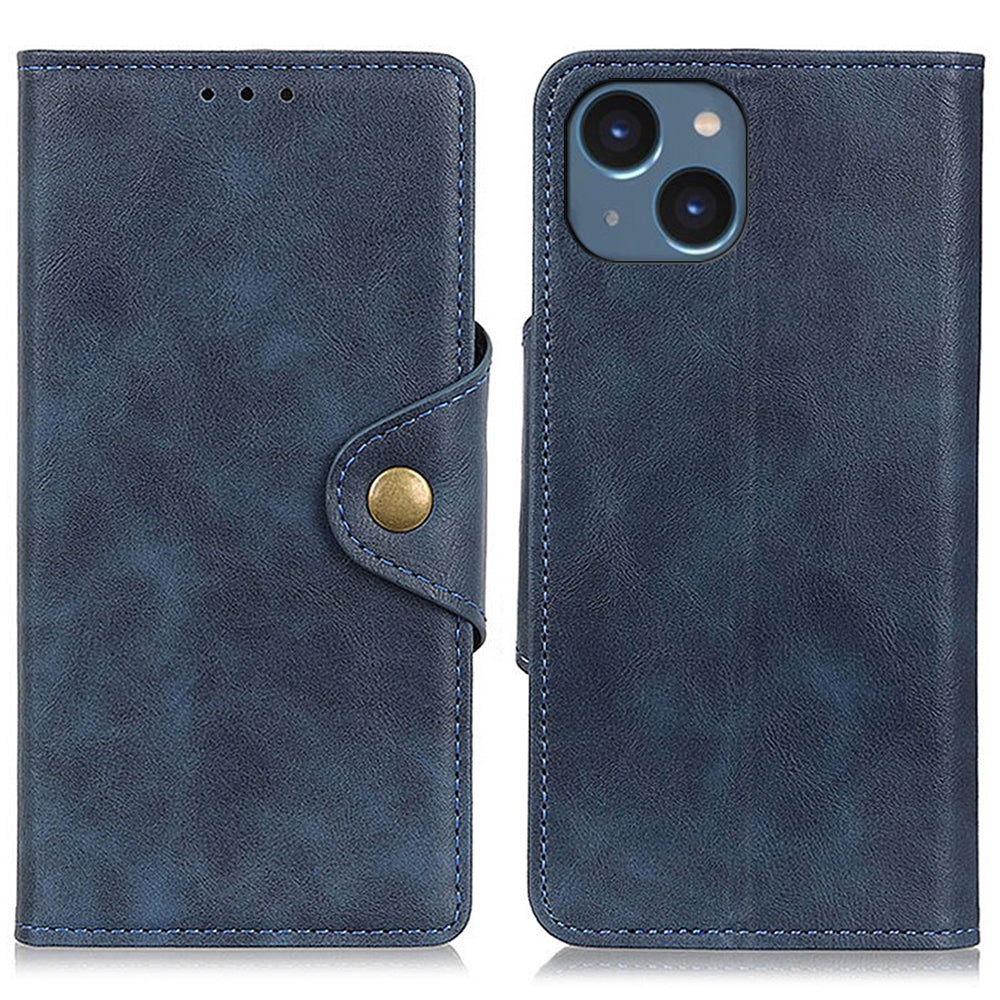 Stand Wallet Shell til iPhone 15 Plus Messing Spænde Telefon Cover PU Læder TPU Cover