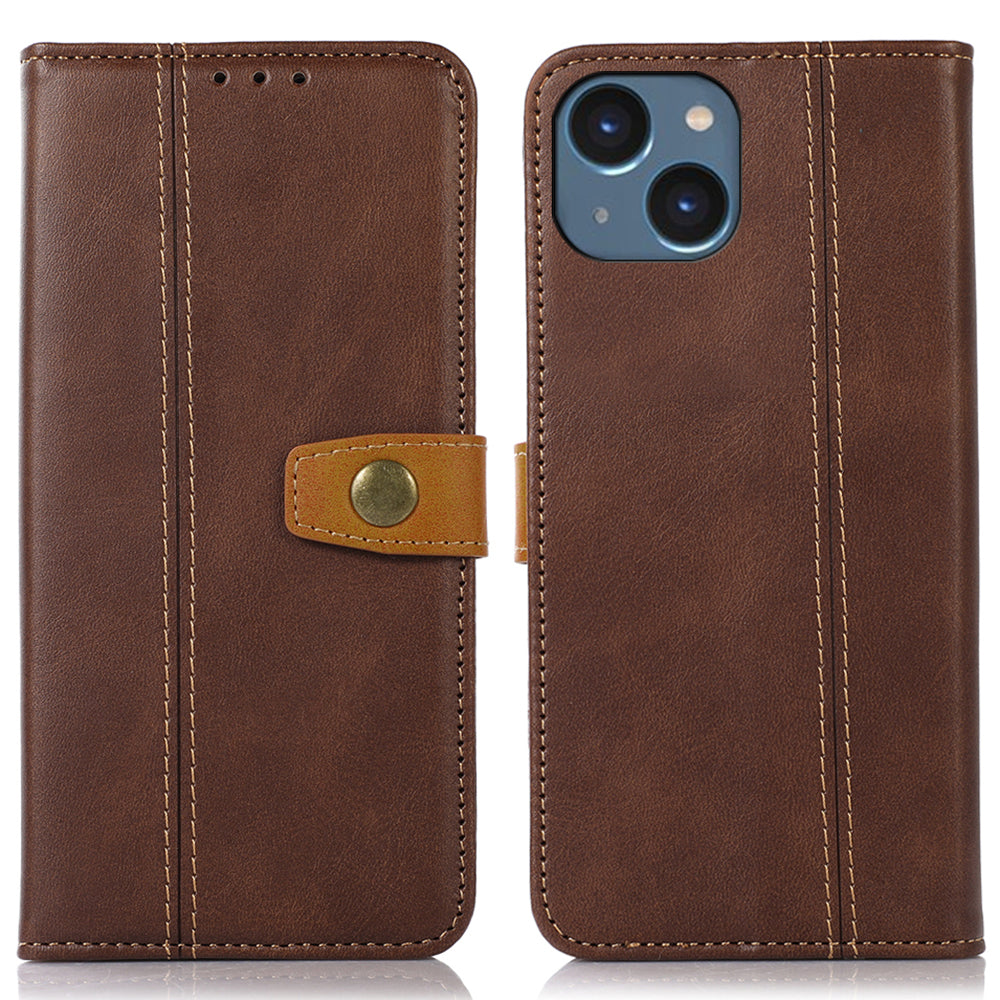 Telefoncover til iPhone 15 Plus Calf Texture Flip Stand PU Læder Fuld beskyttelse tegnebogscover
