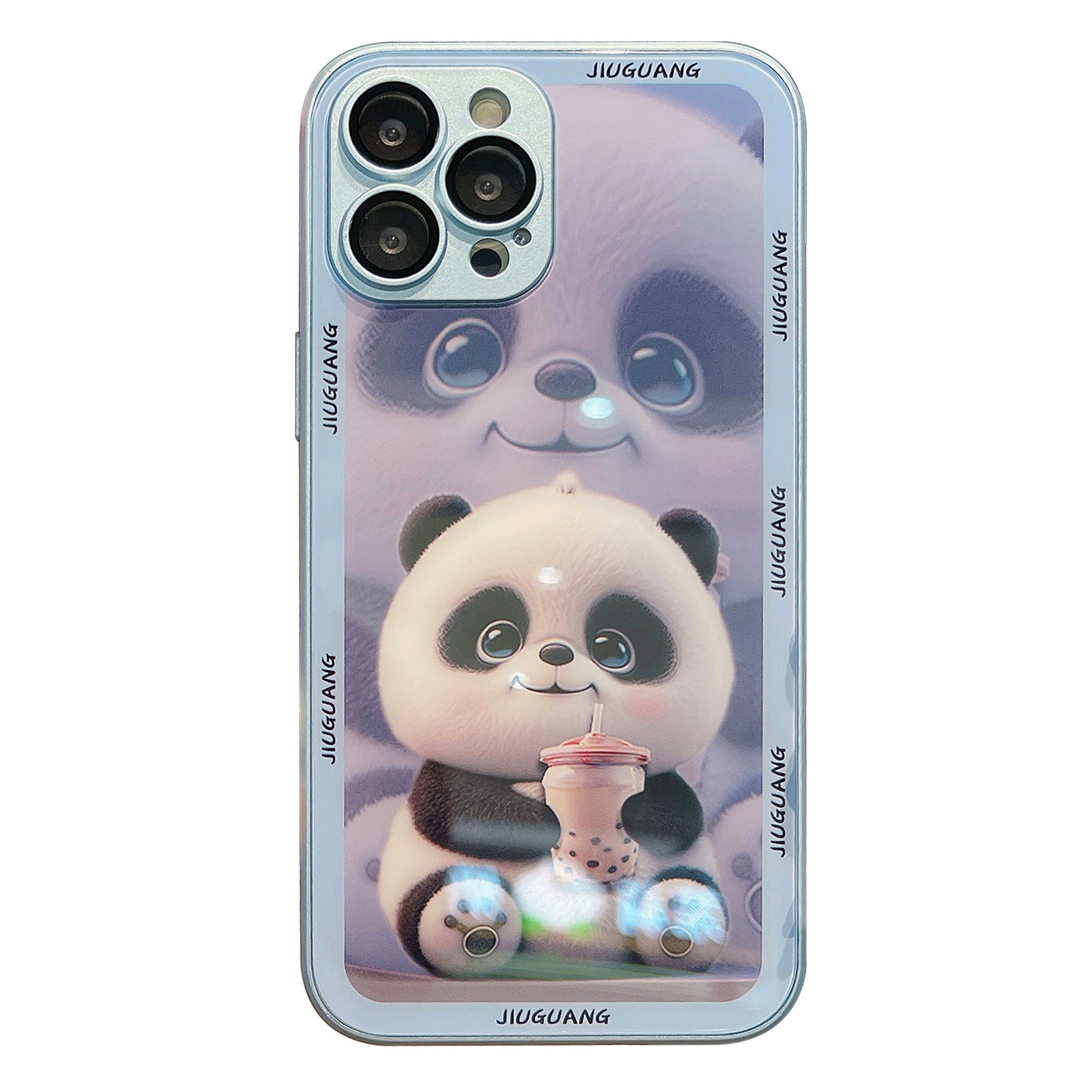 Scratch-proof Cover for iPhone 12 Pro Max Milk Tea Panda Pattern Printing Tempered Glass TPU Phone Case with Lens Film