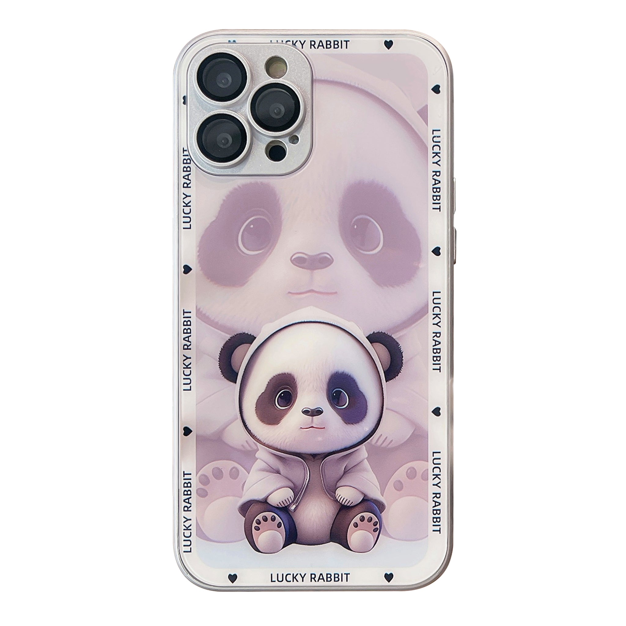 For iPhone 14 Pro Max Tempered Glass TPU Phone Case Shadow Panda Pattern Cover with Lens Film