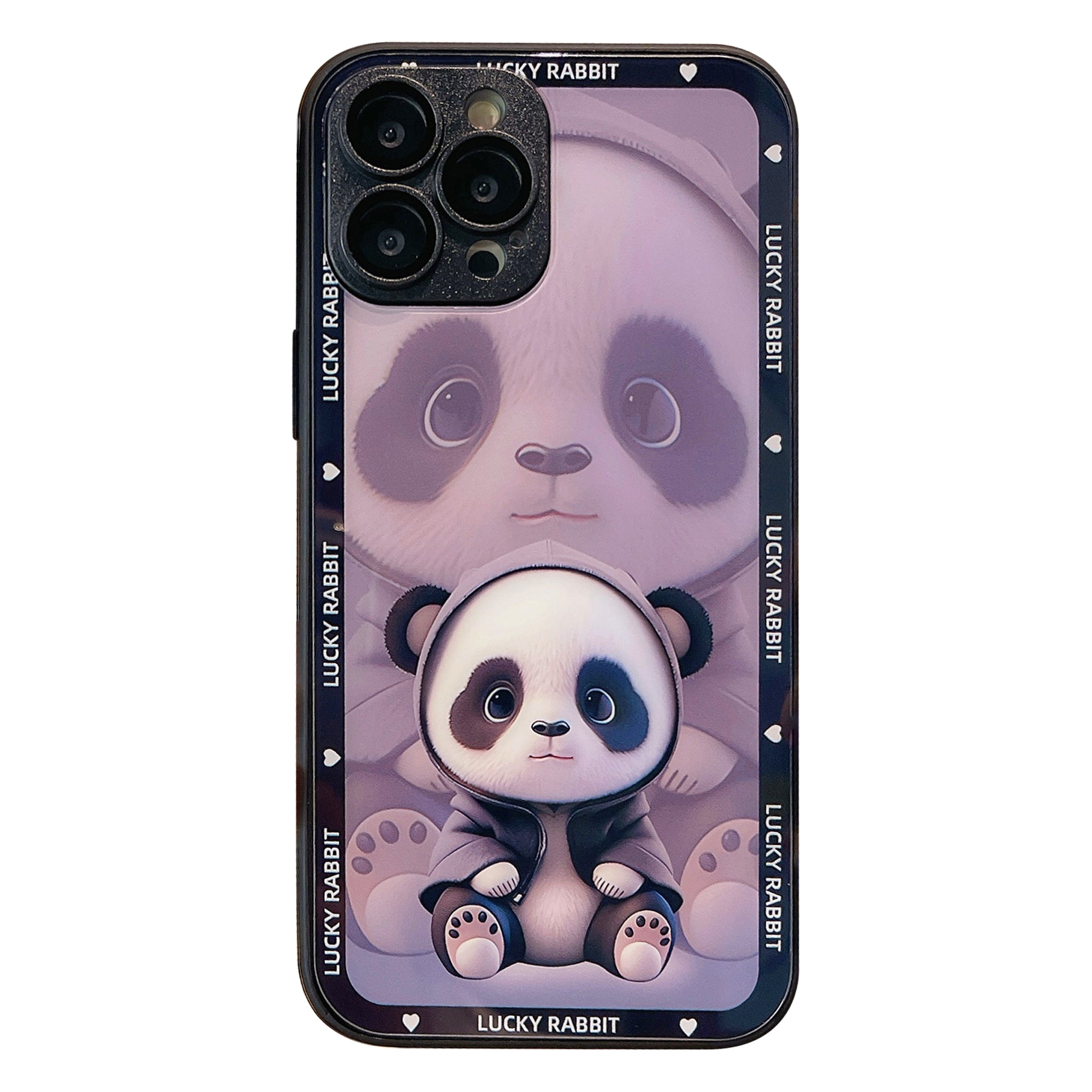 For iPhone 13 Pro Tempered Glass TPU Anti-Scratch Phone Case Shadow Panda Pattern Printing Cover with Lens Film