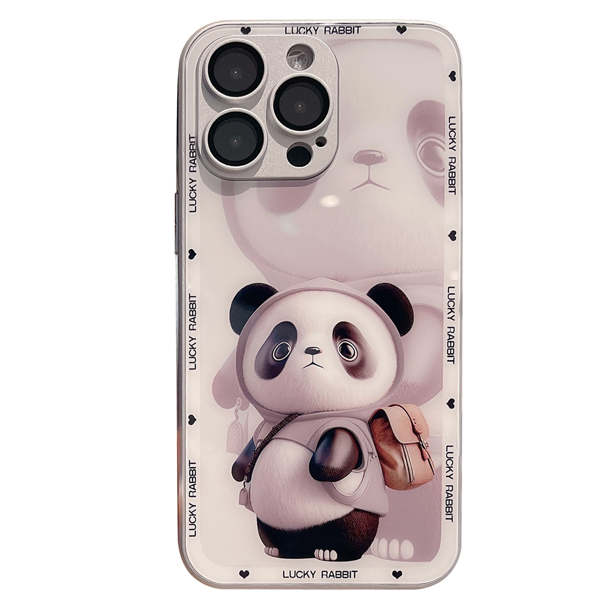 For iPhone 14 Pro Max Metal Paint Design Hard Glass TPU Phone Cover Panda Decor Phone Case