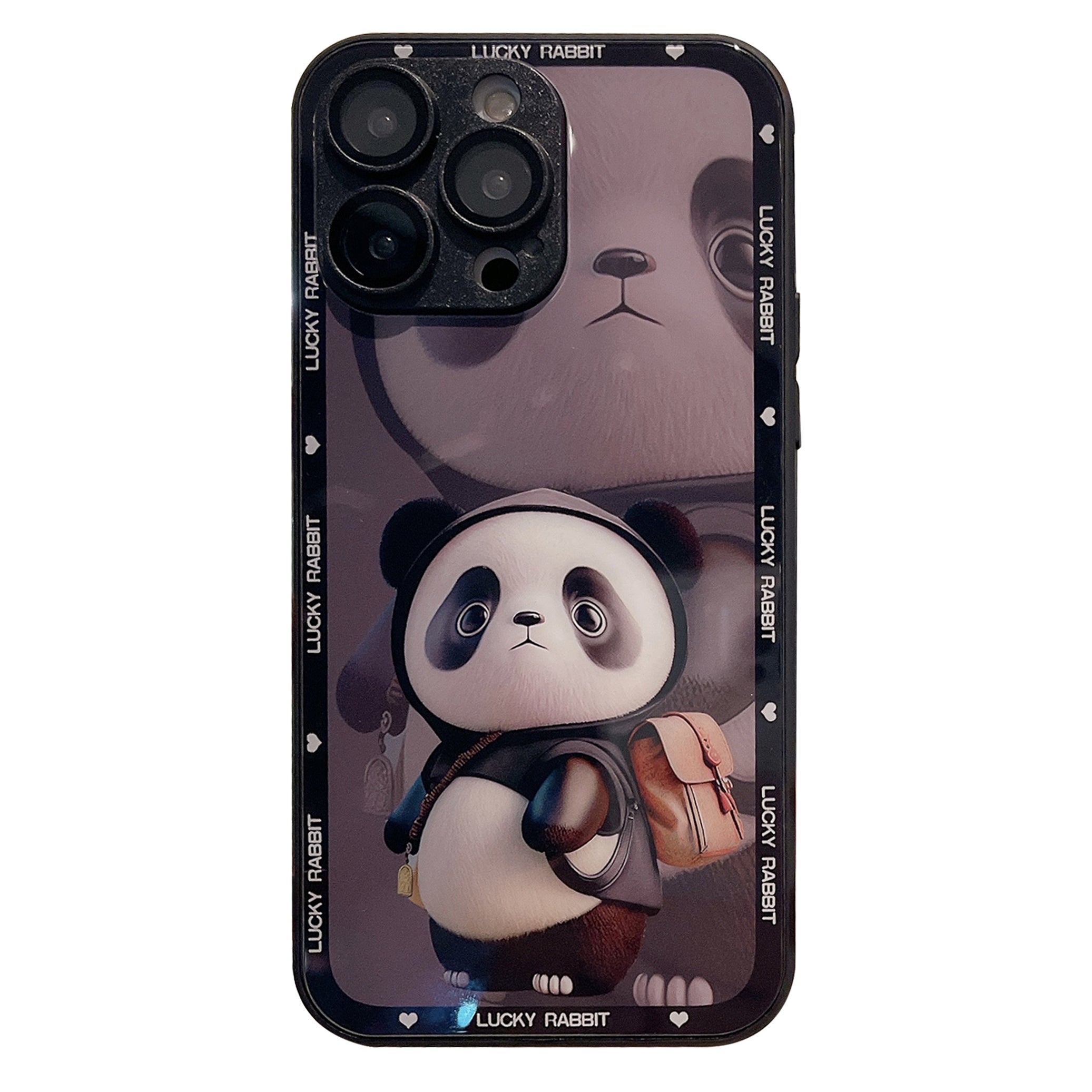 For iPhone 13 Pro Max Hard Glass TPU Phone Cover Metal Paint Design Panda Decor Phone Case