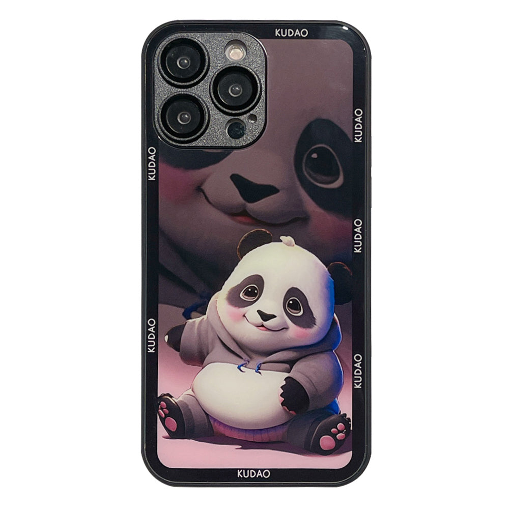 For iPhone 12 Pro Max Panda Pattern Tempered Glass TPU Phone Case Lens Protector Phone Cover