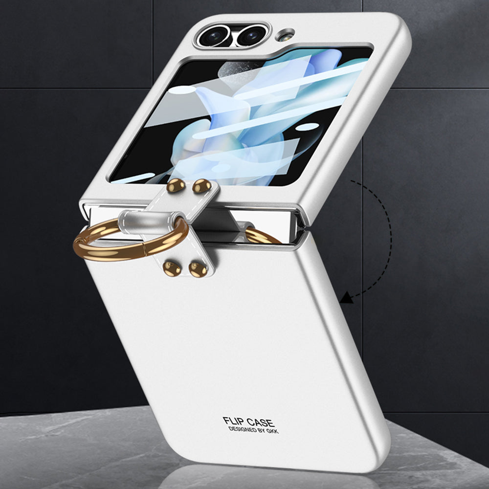 GKK Shockproof Case for Samsung Galaxy Z Flip5 5G Tempered Glass Back Slim Hard PC Phone Cover with Ring Strap