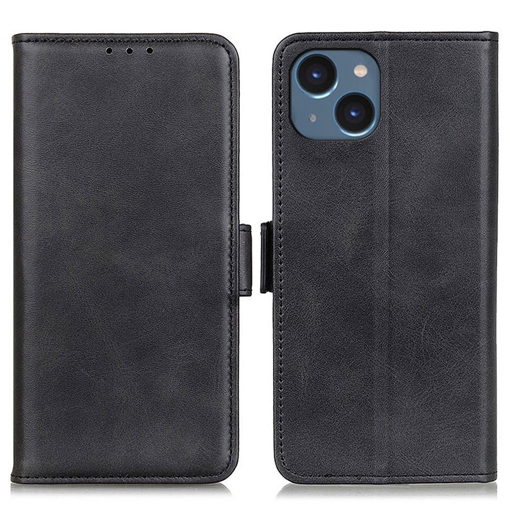 For iPhone 15 Plus Anti-Dust Stand Phone Case Cowhide Texture PU Leather Wallet Cover