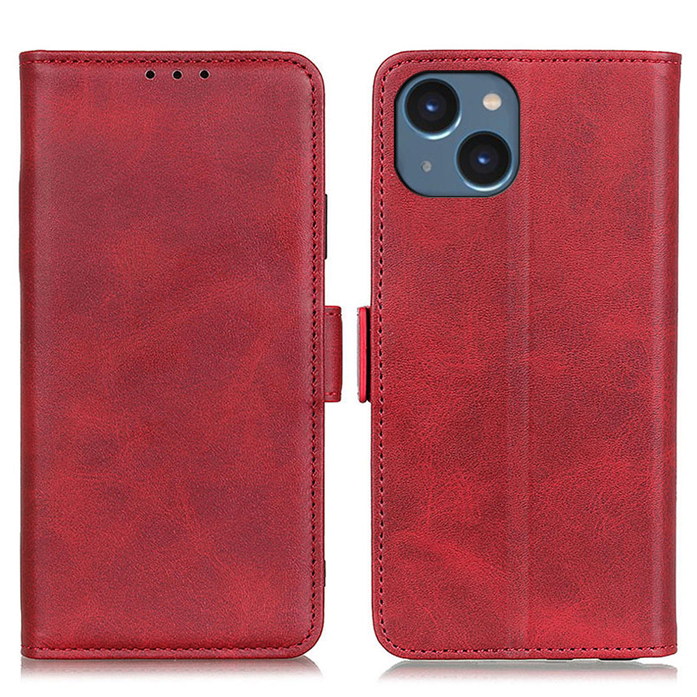 For iPhone 15 Plus Anti-Dust Stand Phone Case Cowhide Texture PU Leather Wallet Cover